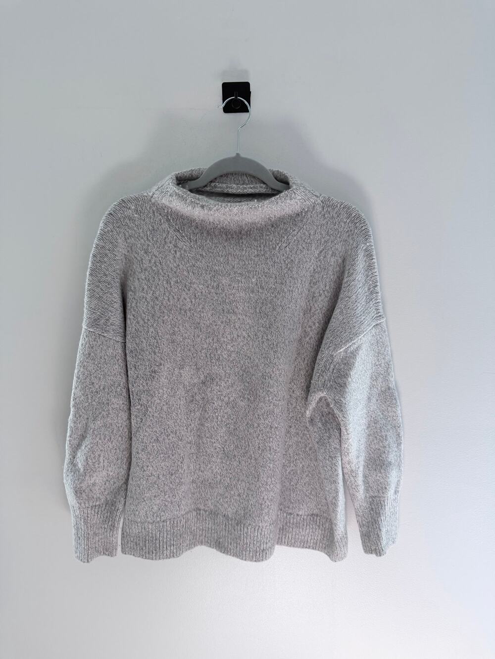 Vince Marled Gray Cozy Knit Relaxed Wool-Blend Funnel Neck Sweater-Size XL